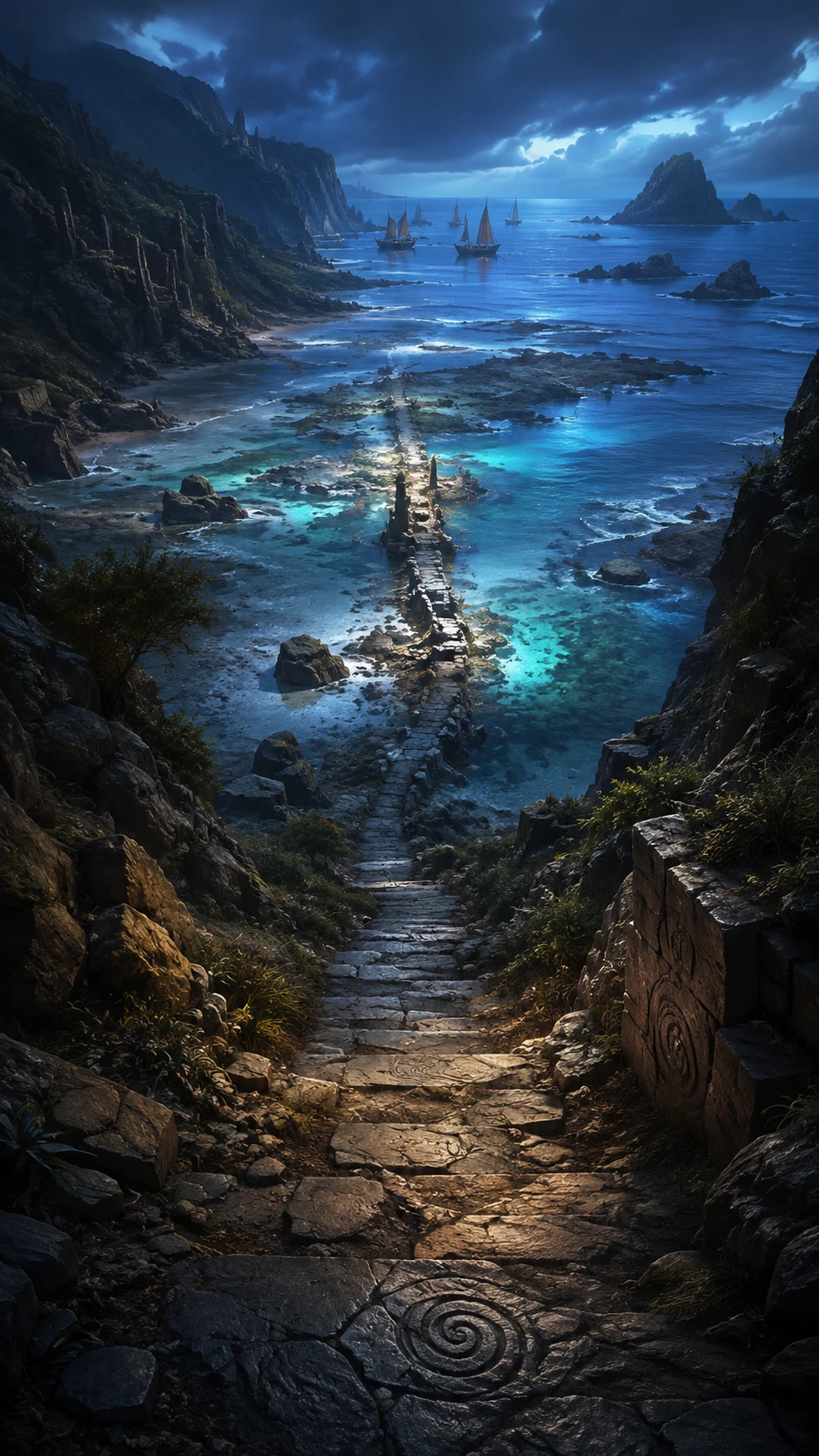 Luminous coast and unstable tide of Moonwake Bay